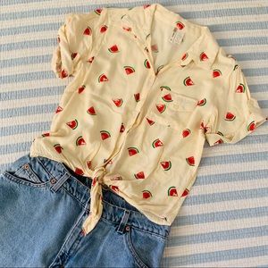 Watermelon print button up top